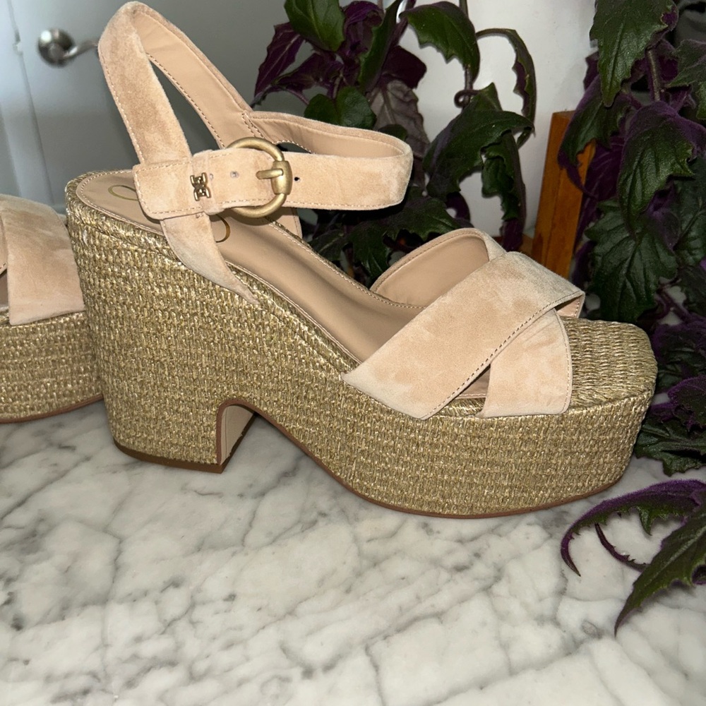 Sam Edelman Beige Suede Wedge Sandals